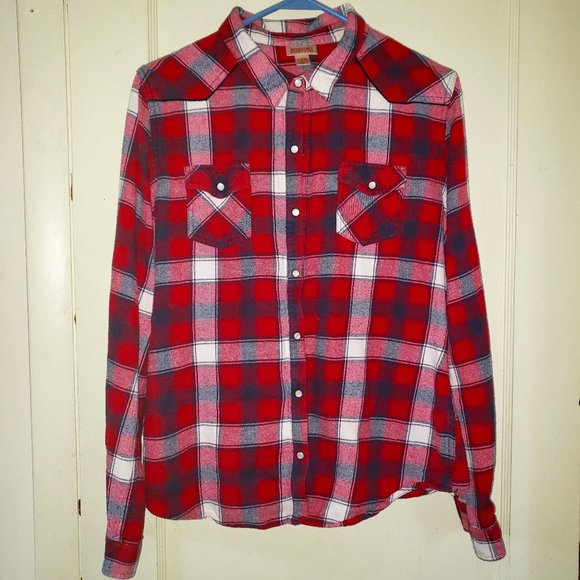 Junior XXL Mossimo Supply Red Flannel Pearl Snap - Picture 1 of 5